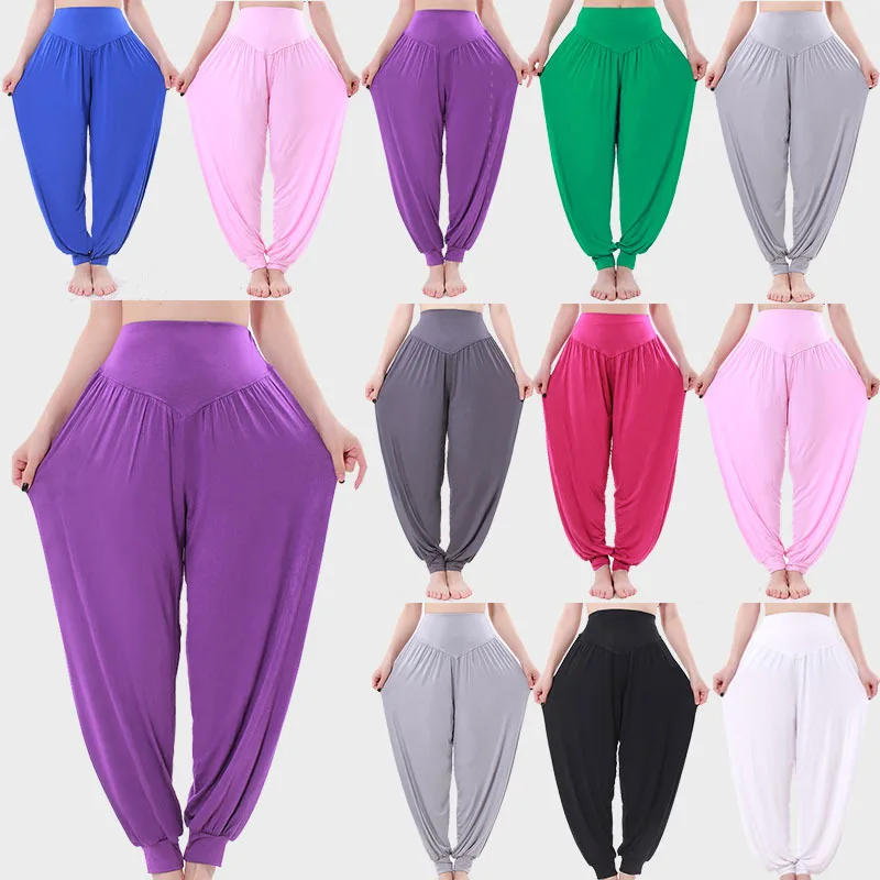 Women\'s Casual Baggy Pants Modal Comfy Yoga Pants Loose Belly Dance Dance Wide Leg Trousers Gypsy Hippie Aladdin Pants S-3XL