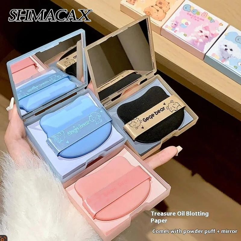 100Sheets Oil Blotting Papers With Case And Makeup Puff Oil Absorbing Sheets Bamboo Charcoal Face Oil Blotting Sheets For Makeup