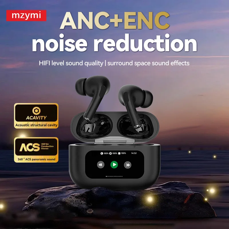 mzymi G4 ANC Earphones TWS Wireless Earbuds Bluetooth5.3 LED Screen Headphones Noise Cancelling With Mic For Android iOS