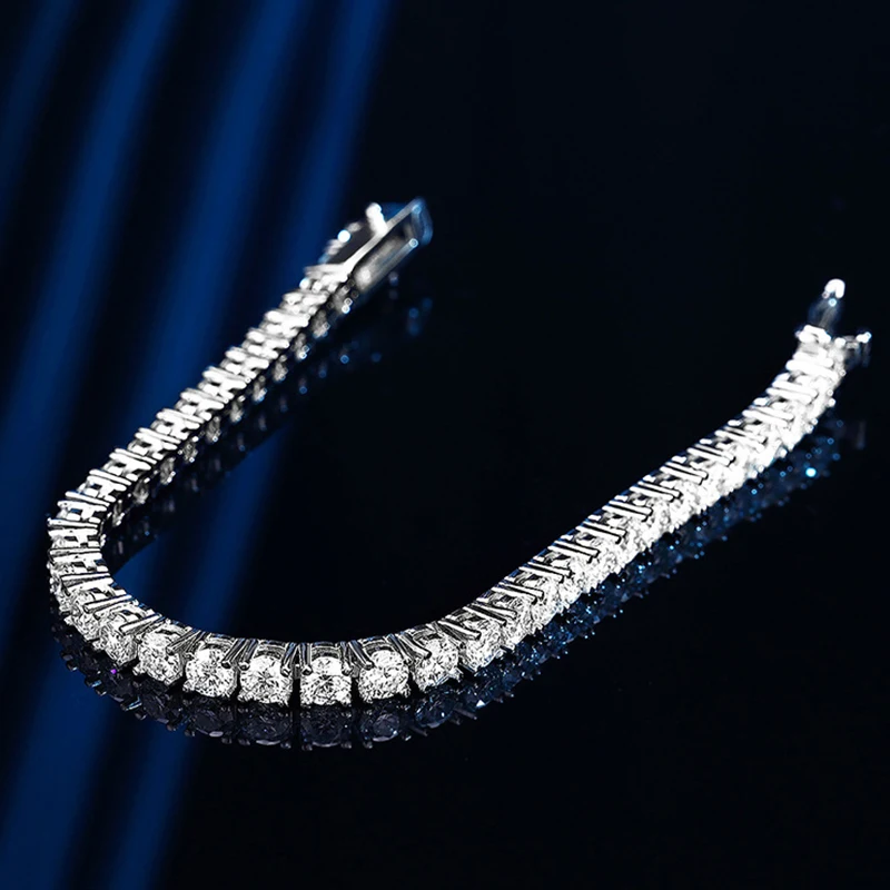 NeeTim 2mm 3mm 4mm 5mm Moissanite Tennis Bracelet 925 Sterling Silver with White Gold Plated Sparkling Bracelet for Women Man