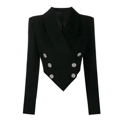 Spot 2024 Spring And Autumn New Commuter Temperament Short Suit Collar Long Sleeve Quality Double-breasted Small Blazer