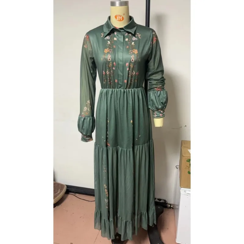 Abito da donna con stampa floreale vintage di lusso Abito da donna a maniche lunghe con scollo a V Boho Abito lungo Design Abiti da festa alla moda Abiti Abbigliamento