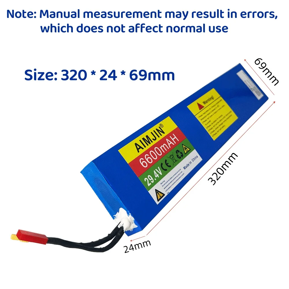 25.2V 6600mAh 7S2P 18650 Li-ion Rechargeable Battery Pack with BMS For 29.4V Electric Scooter+Charger
