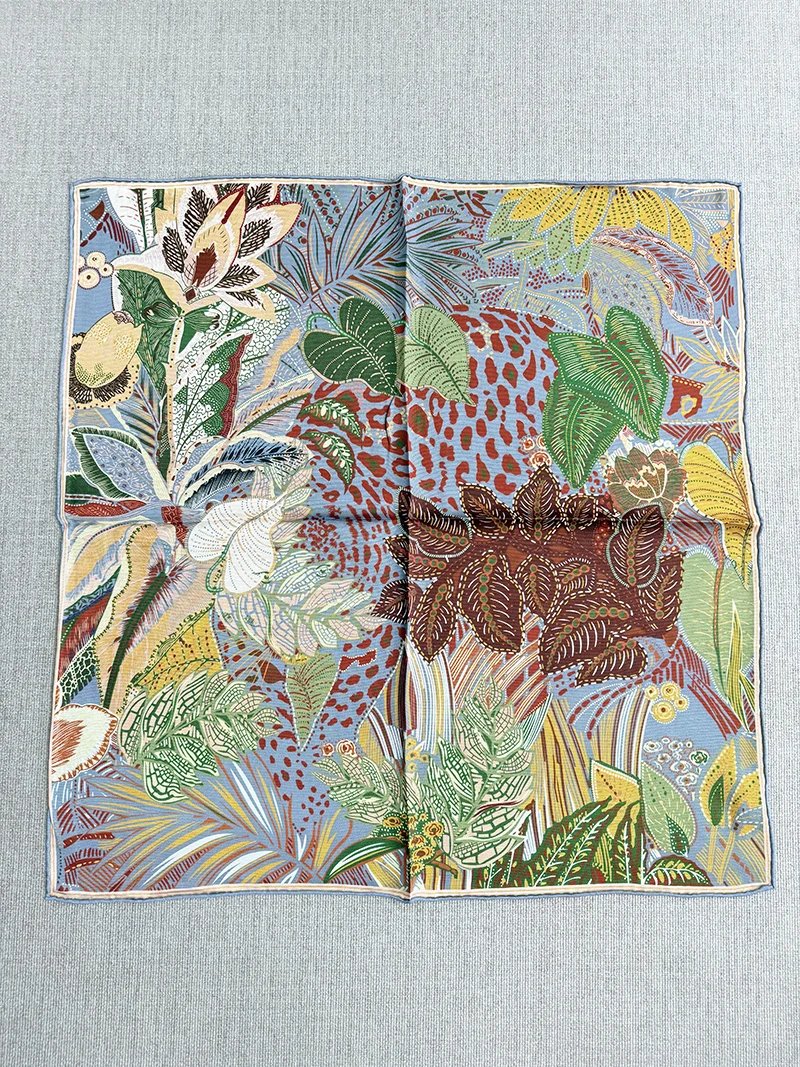 

Двусторонний шелковый шарф разных цветов 70 см, роскошный женский коричневый изысканный шарф-бандана из 100% растительного принта с закрученными краями