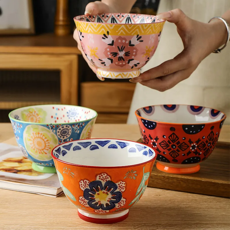 

Ручная роспись керамическая миска для риса в американском стиле, фарфоровая миска для завтрака, молока, овсянки, десерта, креативный уникальный дизайн