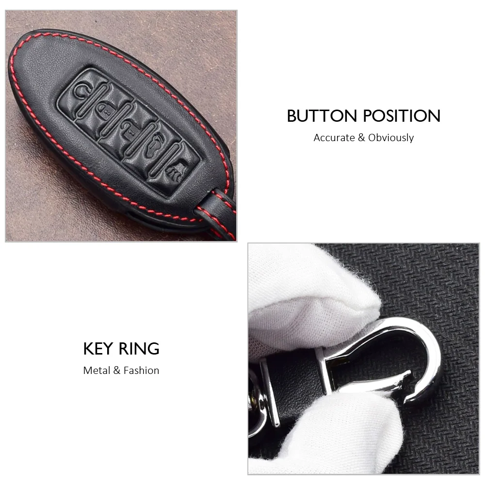 ATOBABI Leather Car Key Case Keychain For Nissan Sentra Pathfinder Murano Rogue Infiniti QX50 Q50 Q60 Smart Remote Control Cover