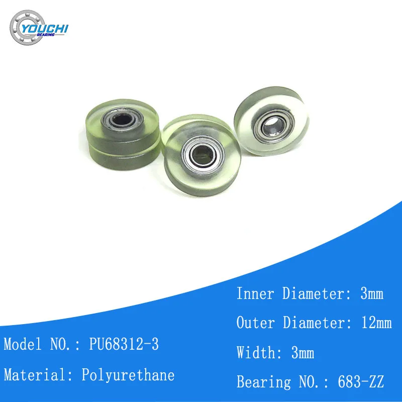 

5pcs 3x12x3 PU Coated Rollers With 683ZZ Bearing PU68312-3 Plastic Bearing 12mm Mini Polyurethane Guide Pulley Wheels 3*12*3