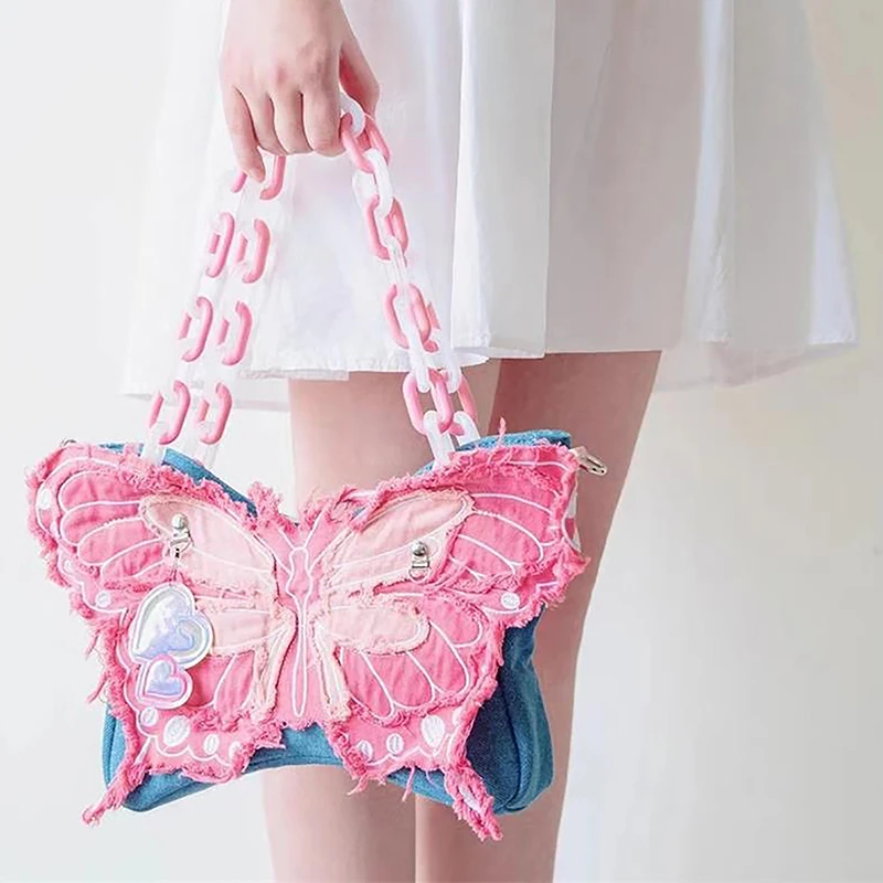 Sac à main sous les bras papillon rose chaud, sacs à bandoulière en acrylique, sacs à main doux, accessoires polyvalents à la mode, Y2K Cool JOWomen initié