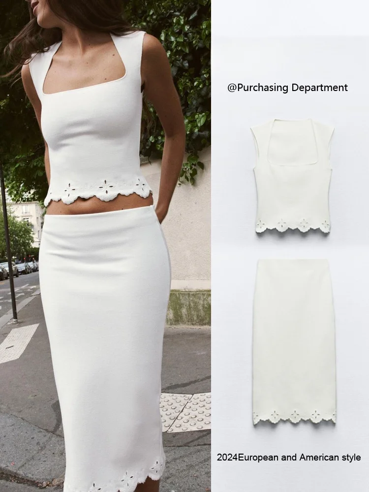 Novo Conjunto de Moda Fena de Verão: Top de Tricô 250 e Saia de Tricô 558488, Vestido de Tricô com Gola Redonda, Traje S...