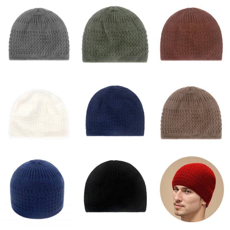 Outdoor Pullover Wave Style Knitted Soft Prayer Hats Unisex Beanies Cap Warm Islamic Jewish Men's Windproof Wrap Head Hat Party