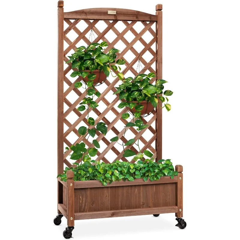 Diamond Lattice Trellis, Mobile Outdoor Raised Garden Bed for Climbing Plants w/Dra