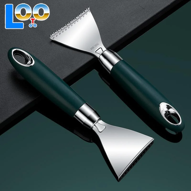 Pelapatate per pelle di pesce Raschietto per squame di pesce in acciaio inossidabile Manico in ABS antiscivolo Accessori da cucina portatili Raschiatura della pelle seghettata