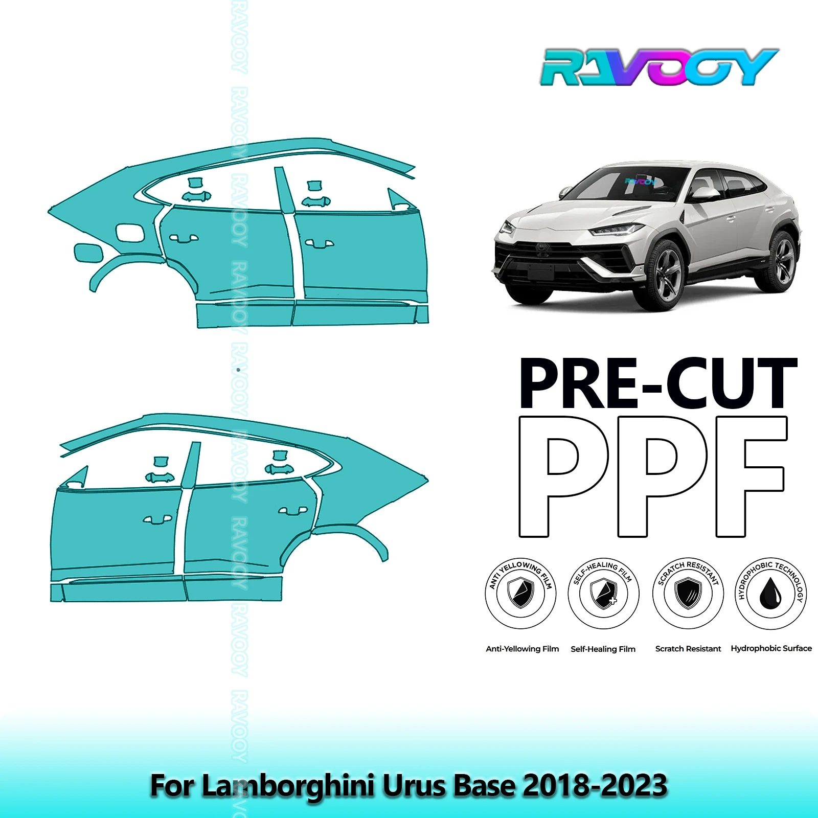 

For Lamborghini Urus Base 2018-2023 8.5mil Clear Matte Pre-Cut PPF Door & A/B Pillar Kit TPU Paint Protection Film Set