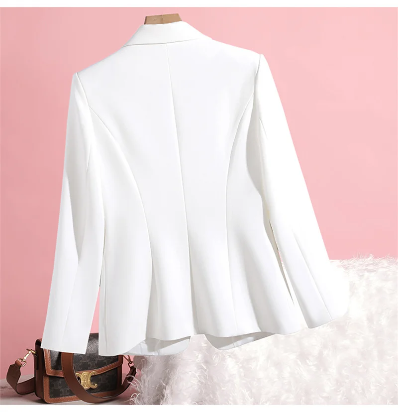 春秋白黒青カジュアル長袖ブレザージャケット女性2025ファッション新作シングルボタンオフィスレディージャケットアウター