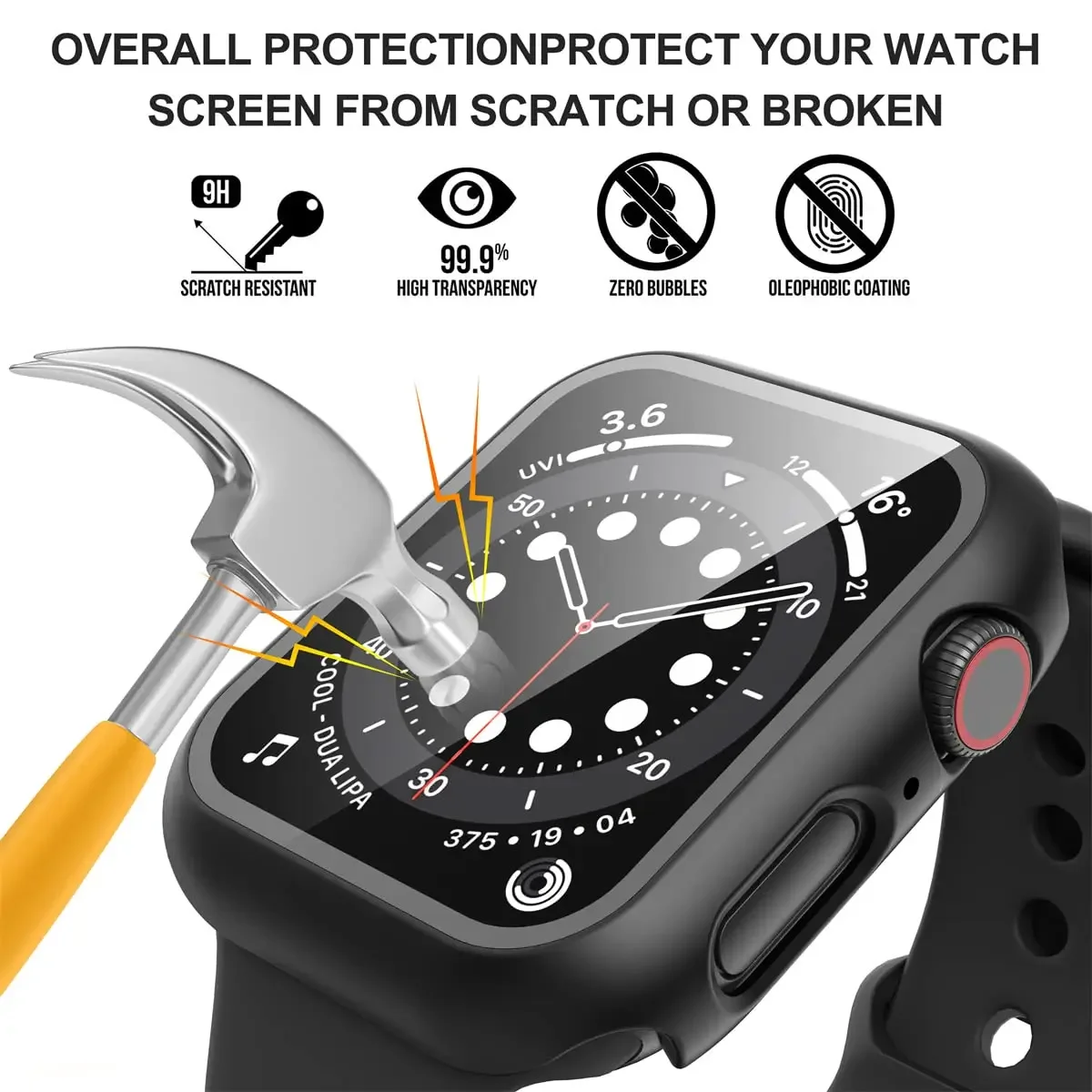 Vidrio + funda para Apple Watch 8 7 45mm 44mm 41mm 40mm cubierta protectora de pantalla de PC iwatch Serie 11 10 9 SE 6 5 4 accesorios 42mm 46mm