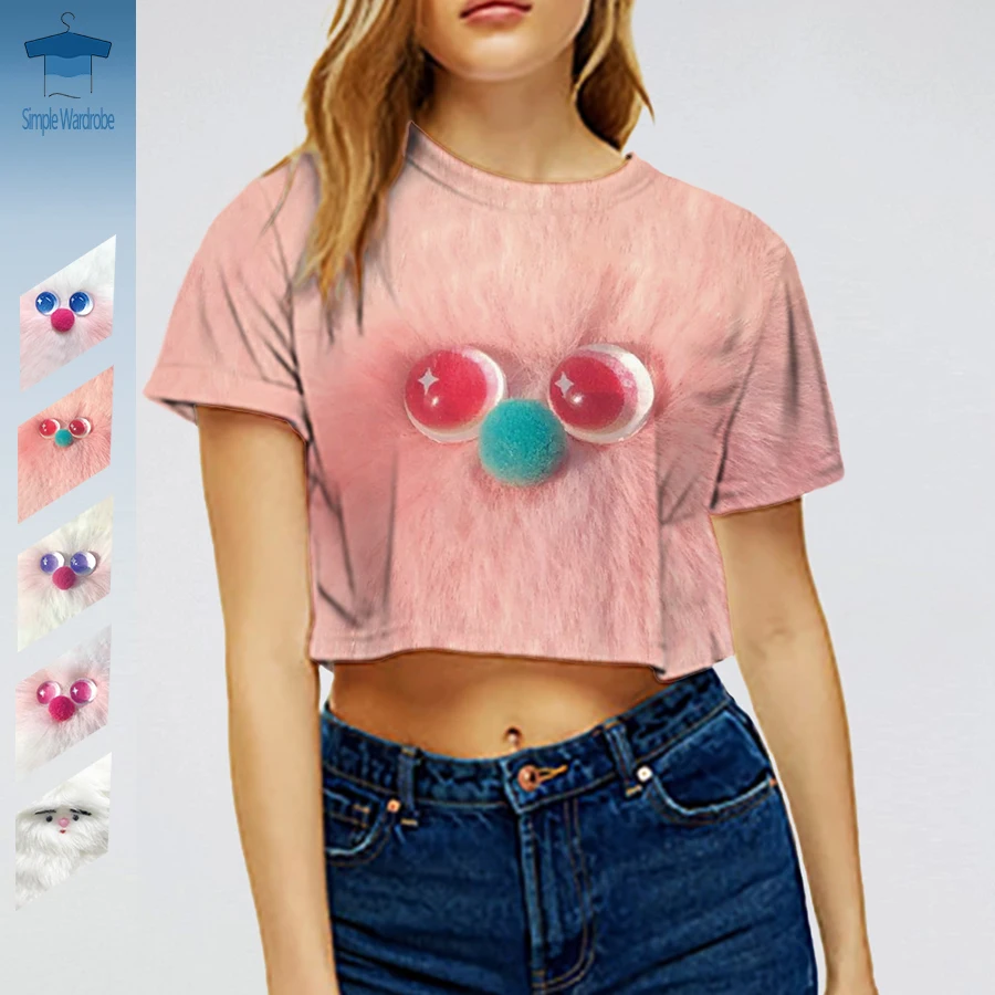 Cute Stuffed Animals Kawaii Crop Top Sweet Female Tee Short T Shirts For Women Normal Size Summer Funny 3D Print Woman Clothing