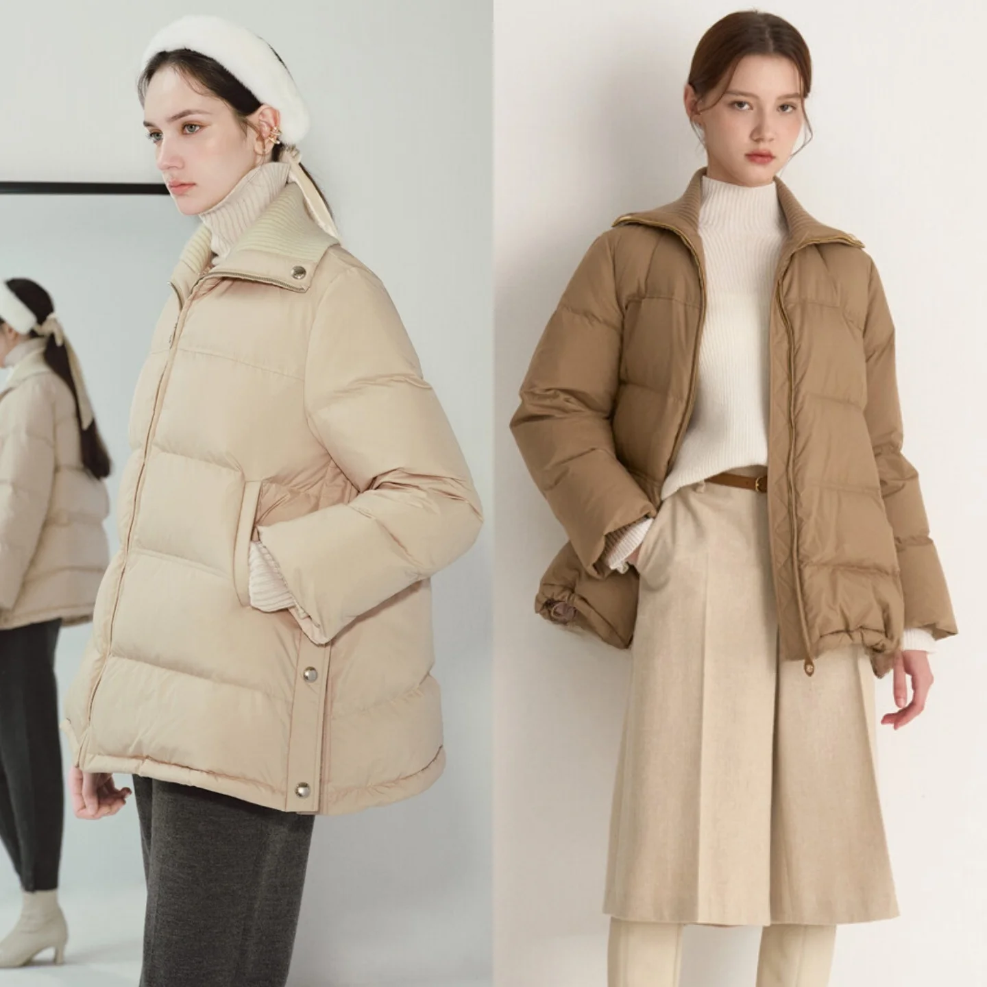 High-End Goose down Ultra-Warm Knitted Collar down Jaet Commute Versatile Outerwear Coat Thiened Mid-Length Straight Cut