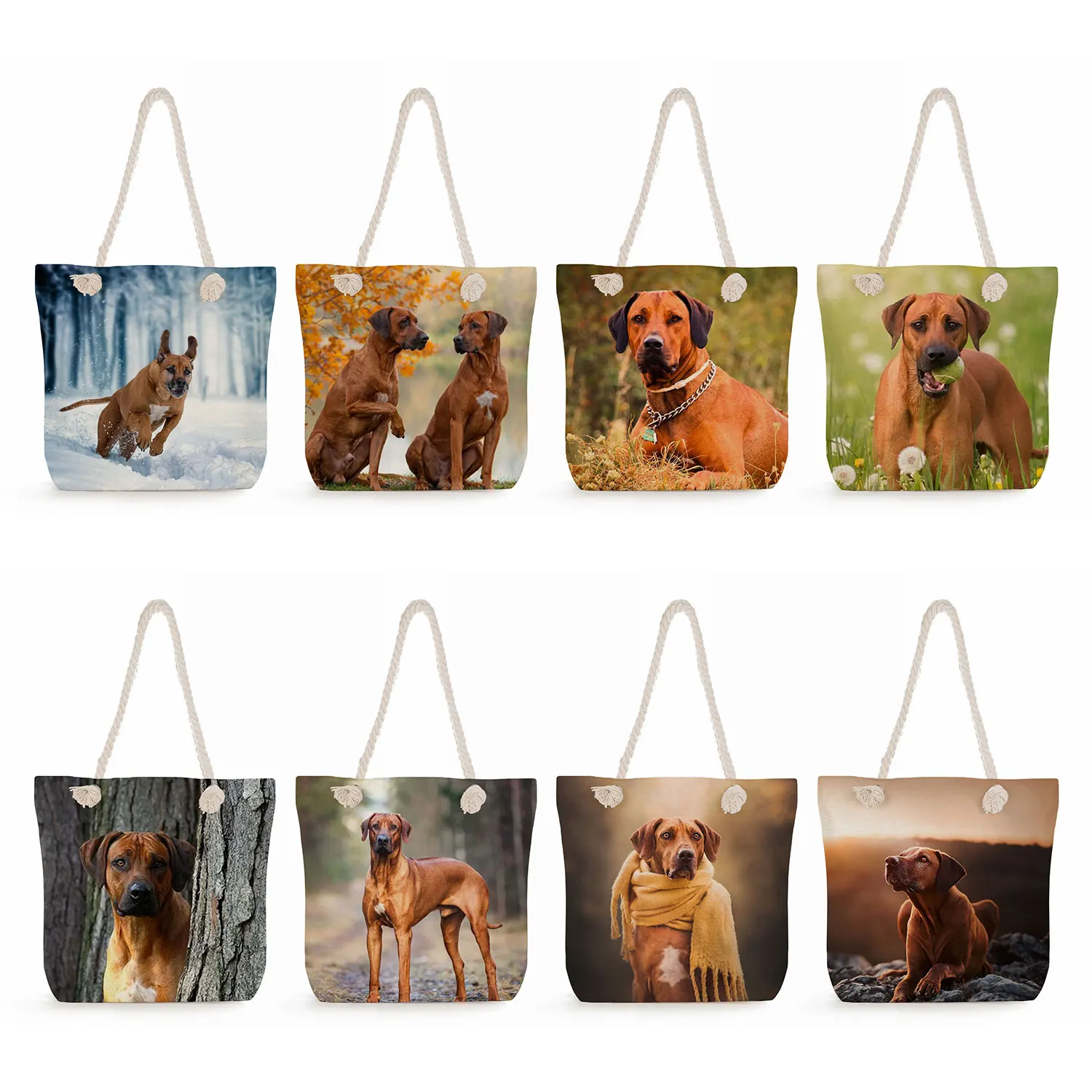 Rhodesian Ridgeback Print Handbags Female Casual High Capacity Women Shopping Tote Bags Dog Graphic Travel Thick Rope Beach Bags