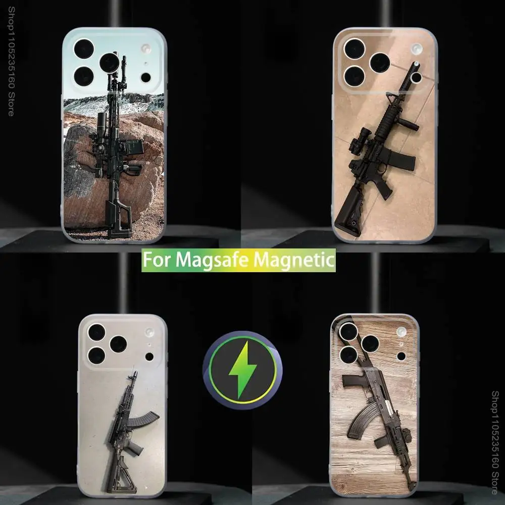 

AK47 Handgun G-Gun BUllets Phone Case For iPhone 17,16,15,14,13,12,11,Pro,Max,Plus,Mini,SE4,E Magnetic For Magsafe Wireless