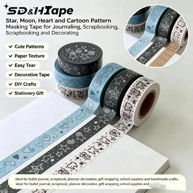 Korean Wings Pentagram Teeth Cute Paper Decorative Tape Set Tape Pack For Bookkeeping DIY Journals Material School Stationery