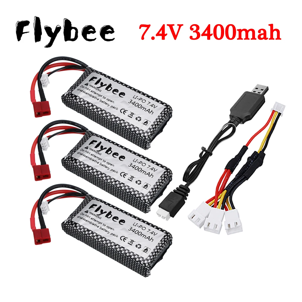 

7.4V 3400mAh RC Lipo Battery 2S Charger Sets For Wltoys 144001 12428 12423 RC Car feiyue 03 Q39 FY07 FY-07 parts Car Battery