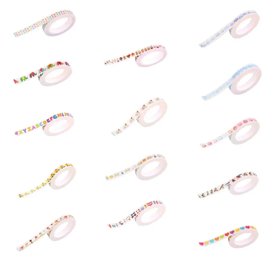 종이 스티커, 14가지의 다양한 창의적인 디자인 패턴이 있는 장식용 마스킹 롤 테이프 컬렉션 공예품