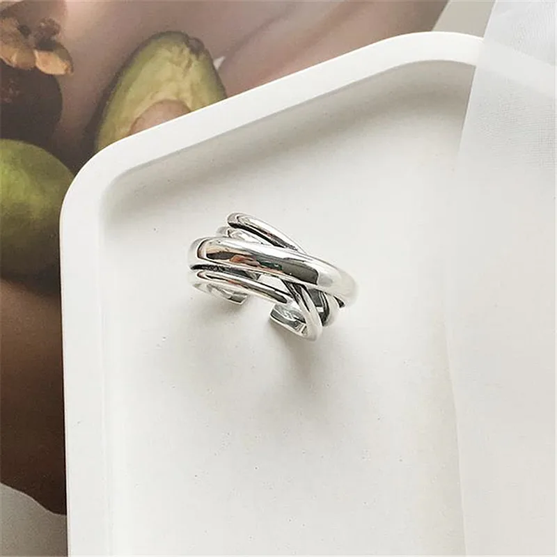 PANJBJ 925 Sterling Silber Multilayer Unregelmäßige Geometrische Ring für Frauen Einfache Charme Retro Schmuck Geschenk Dropshipping – Detail 28
