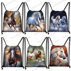 Cool Running Horse Print Drawstring Bag Beautiful Pony Women Shoes Storage Bags for Travel Student Bookbag Portable Shoes Holder