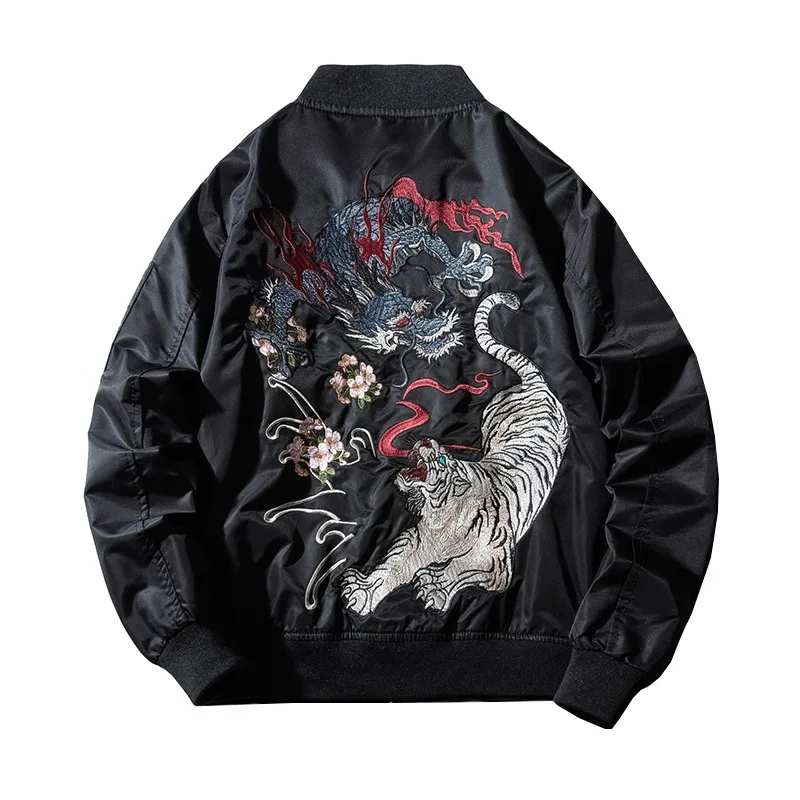 2025 New Dragon Tiger Embroidery Mens Bomber Jacket Autumn Winter Pilot Jacket Men Hip Hop Japan Baseball Jacket Y2k Streetwear