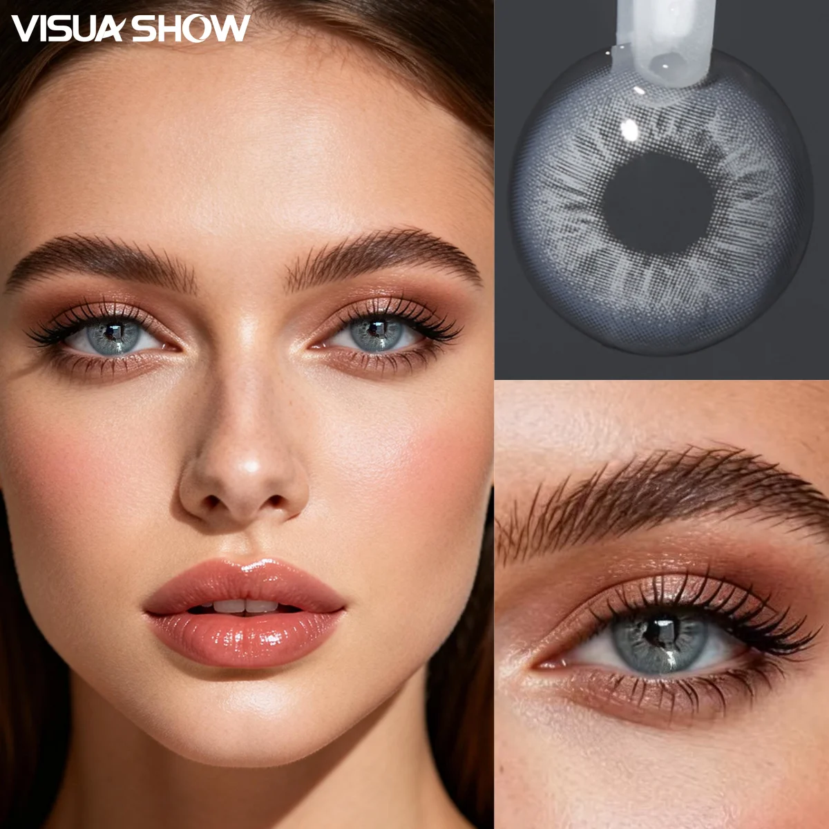 VISUASHOW 1 Paar graue Kontaktlinsen, kleine Pupille, halbjährlich verwendbare, farbige Kontaktlinsen zur Augenvergrößerung für Beauty, Cosplay und Make-up – Detail 3