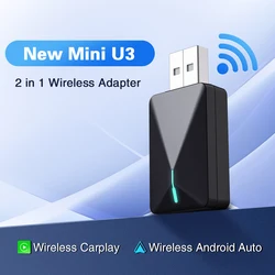 MINI U3 2-IN-1 Wireless Carplay Adapter Wireless Android Auto Smart Dongle For Volvo Benz Audi Kia Hyundai VW Mazda MG Peugeot