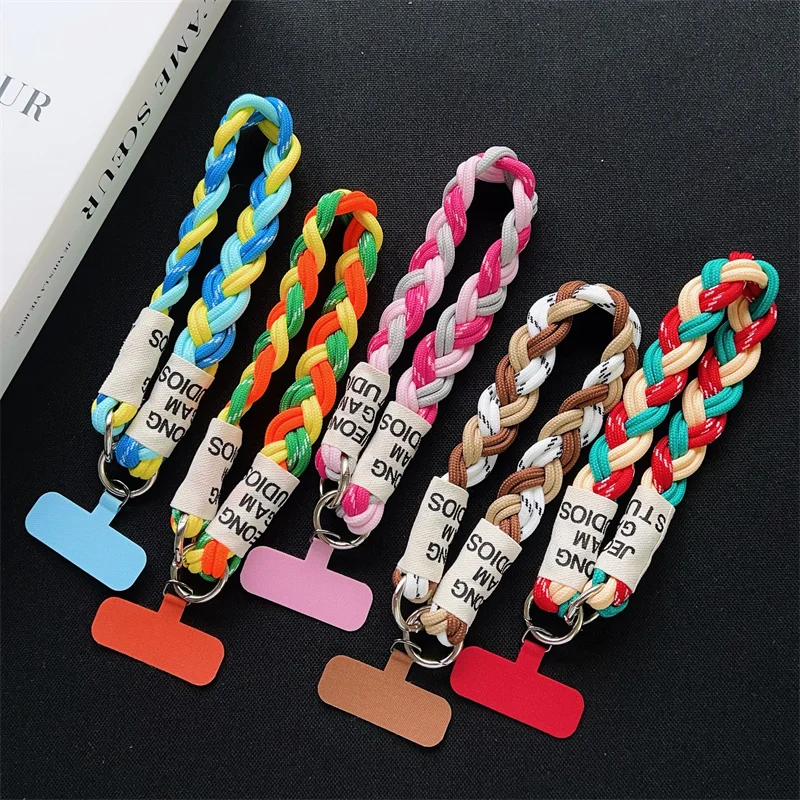 Cordão para celular feito à mão, pulseira grossa curta, masculino e feminino, corrente para caminhadas ao ar livre, chaveiro, cordão resistente
