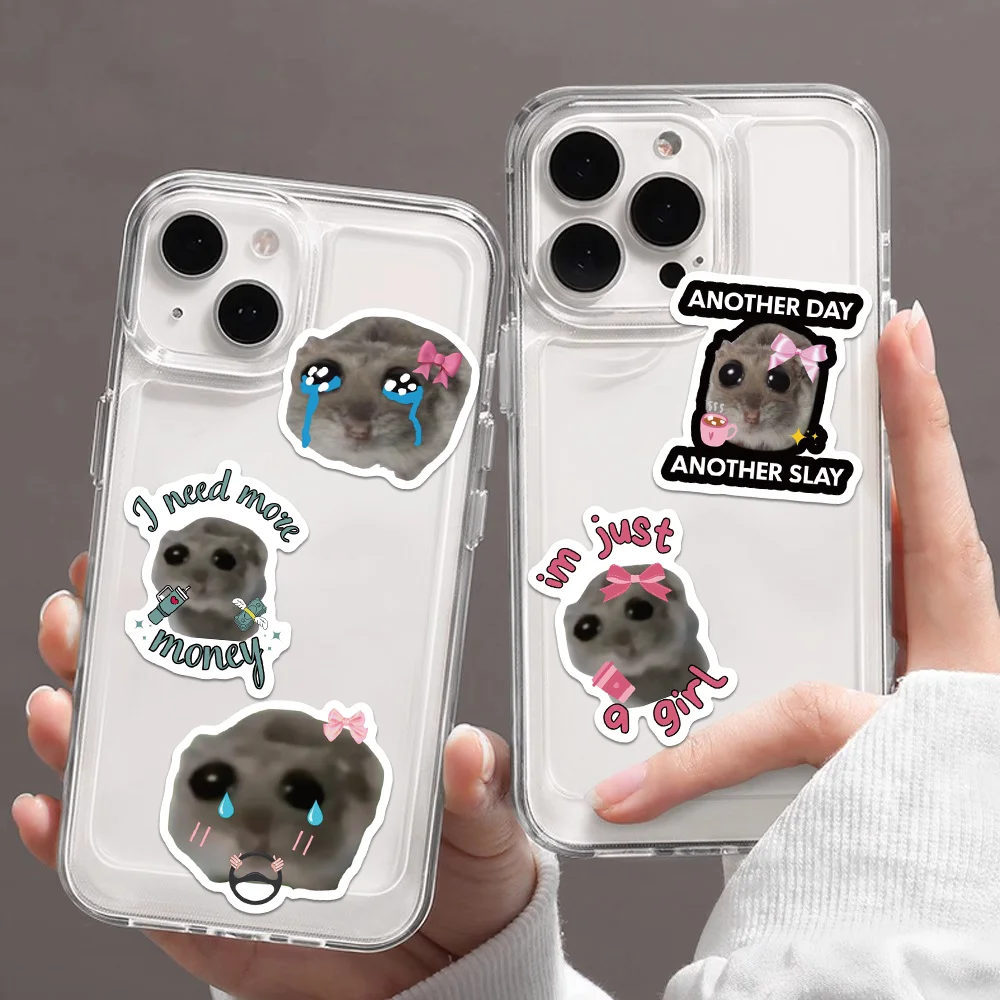 Imagem -03 - Cartoon Meme Adesivos para Decoração Faça Você Mesmo Recados de Computador Laptop Bagagem Copo de Água Adesivos Impermeáveis Triste Hamster Meme 56 Pcs