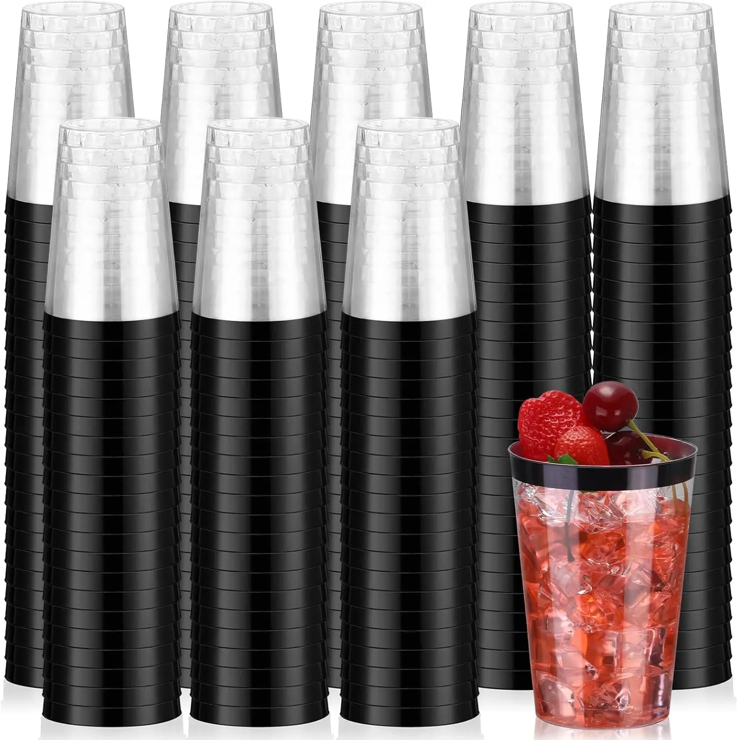 

100 Pcs Black Plastic Cups 12 oz Black Rimmed Plastic Cups Heavy Duty Disposable Wine Glasses Clear Cocktail Glasses Dri