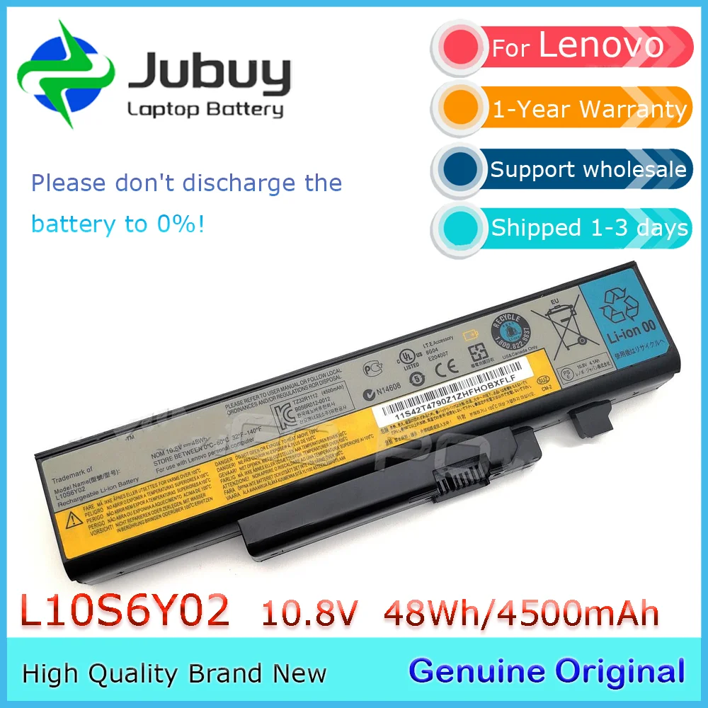 L10S6Y02 10.8V 48Wh Original Laptop Battery for Lenovo IdeaPad Y470 Y470P Y570 57Y6625 57Y6626 L10P6F01 L10S6F01