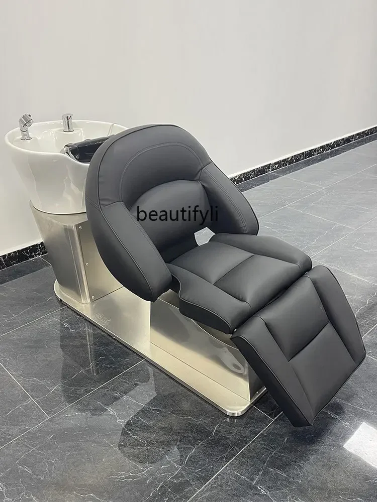 

For Hair Salon Electric Lifting Shampoo Chair Same Style Barber Shop Flushing Bed Japanese Style Silicone Headrest Ceramic Basin