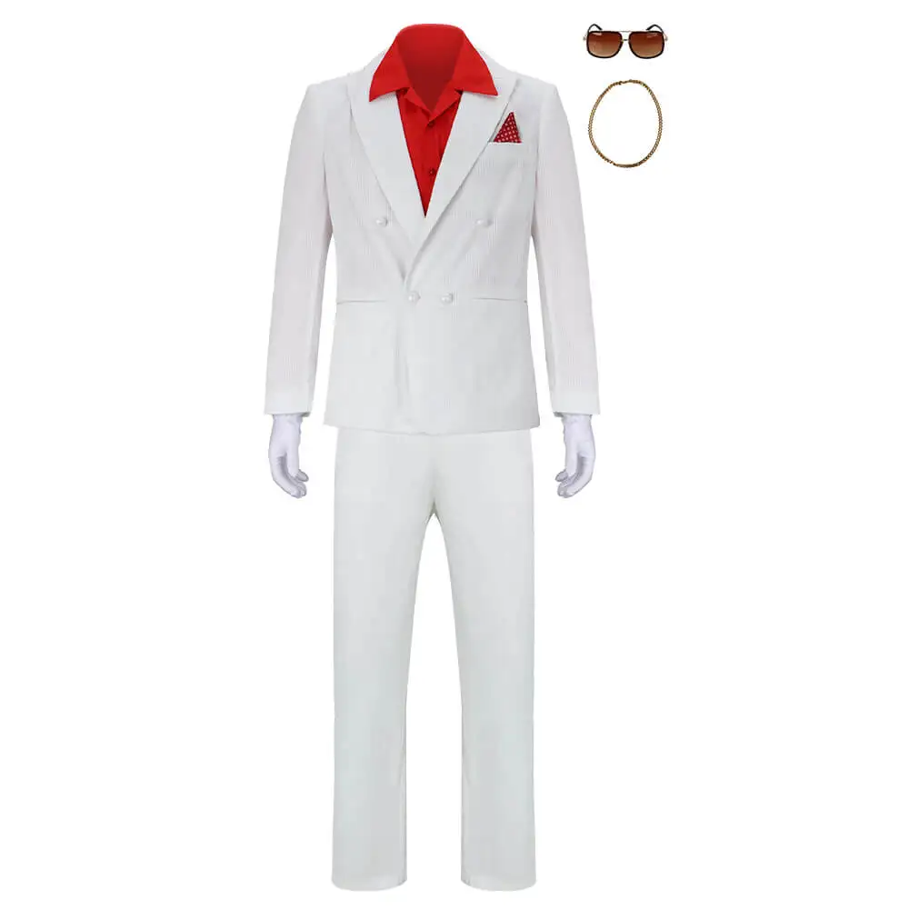 Movie Tony Montana White Uniform Cosplay Costume Scarfaces Mens's Suit Halloween Party Outfits