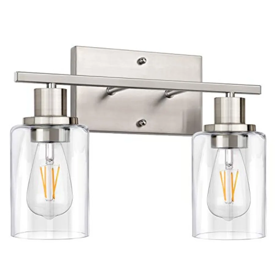 

2-Light Bathroom Vanity Light Fixture, Bathroom Light Fixtures Over Mirror, Modern Wall Mounted Bathroom Lighting with Clear Gl