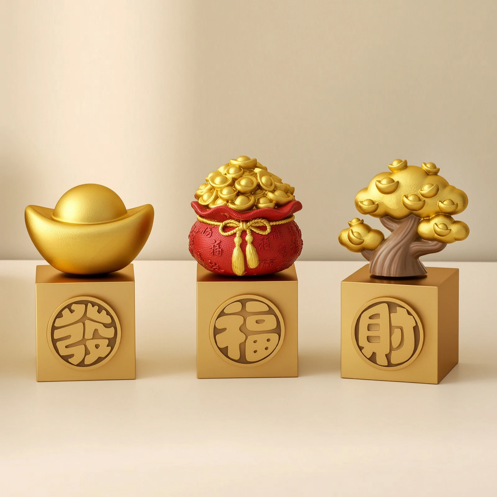 3 Pieces Rotating Ornaments with Pedestal Auspicious Tabletop Currency Tree Currency Tree Ornament Shiny Gold Ingot Figurine
