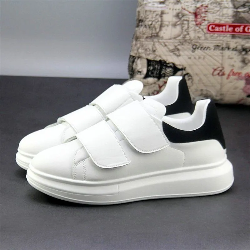 mens casual white shoes genuine leather flats shoe street style women\'s stylish platform sneakers hook loop designer footwear