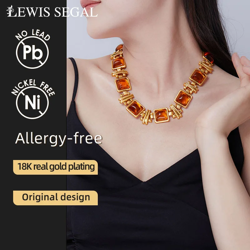 LEWIS SEGAL Luxury 18K Gold Yellow Gemstone Necklace for Women Independent Girl Elegant Fine Jewelry Medieval Style Party Gift