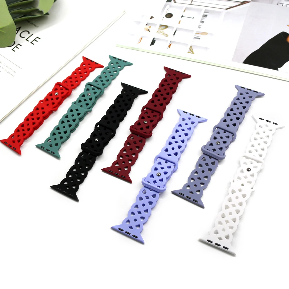 Lace Silicone Strap For Apple Watch Band 45mm 41mm 44mm 42mm 40mm 38mm Breathable Bracelet Band For iWatch Ultra 8 7 6 5 4 3 SE