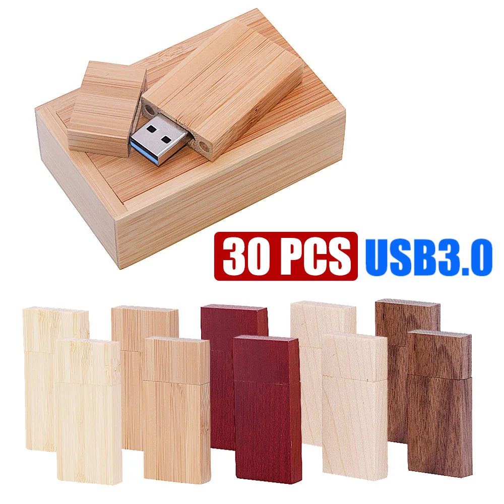 Clé USB 3.0 en bois avec logo personnalisé gratuit, clés USB haute vitesse, cadeaux de photographie de mariage, 8G, 16G, 32G, 64G, 128G, 30 pièces, uno
