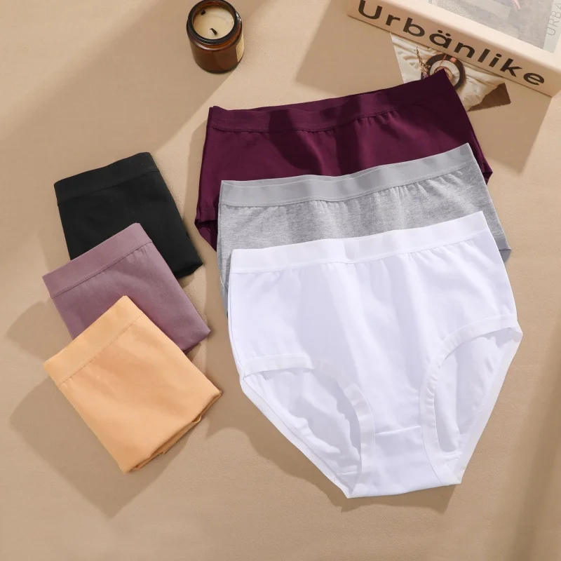 FINETOO 3Pcs/Set Seamless Cotton Panties Women Solid Color High Rise Elastic Briefs Female Soft Comfortable Breathable Underwear