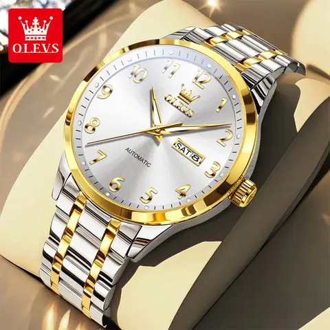 OLEVS 7078 Mens Watch Automatic Mechanical Watch Luxury Brand High Quality Original Stainless Steel Day Date Watches For Man New