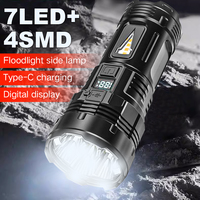 Powerful Flashlight With 7 Lamp Beads Super Tactical Light With COB Side Light Camping Lantern USB Rechargeable Outdoor Torch