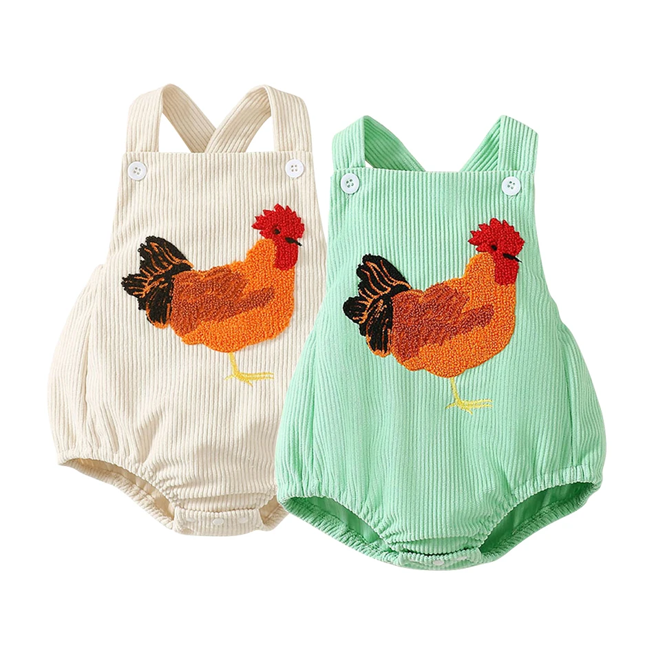 Adorable Unisex Baby Romper With Cute Rooster Embroidery Soft And Comfortable Multi Colored Strap Overalls For Infants Bodysuits