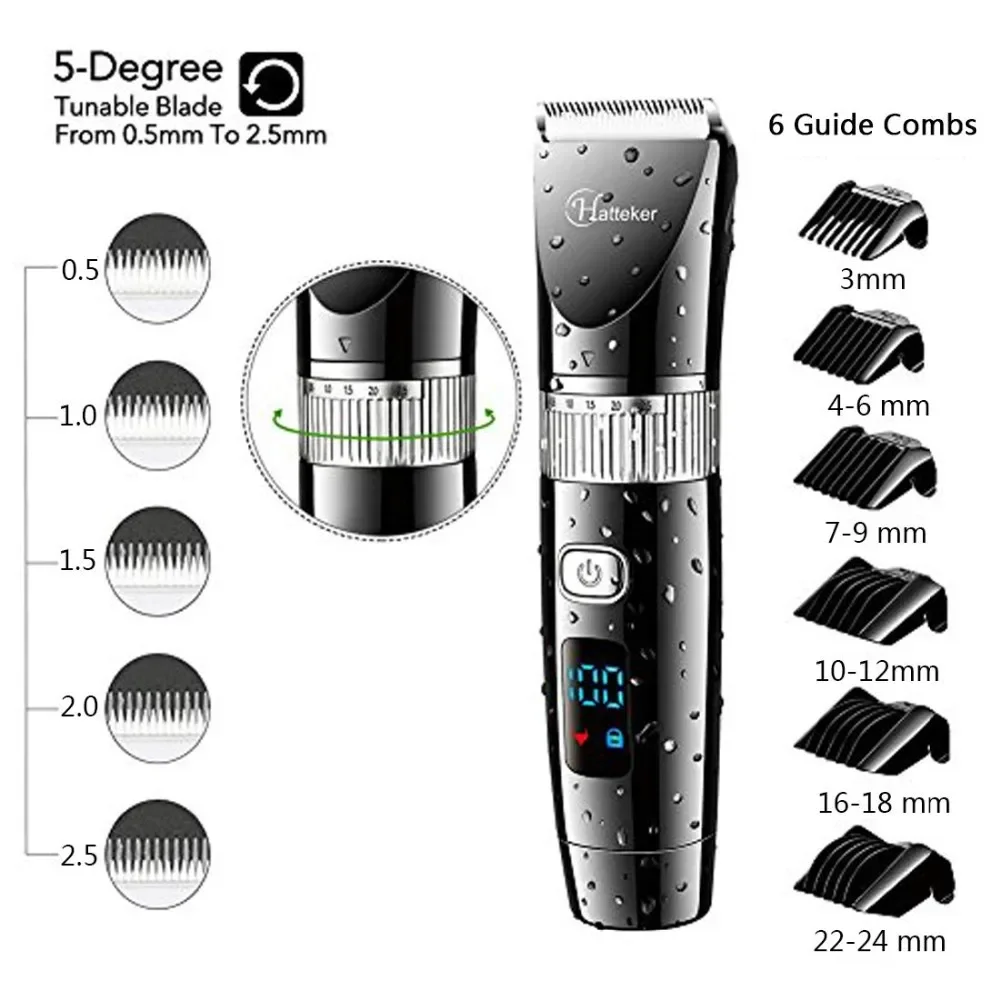 Waterproof Professional Cordless Beard Hair Trimmer for Men - Electric Hair Clipper