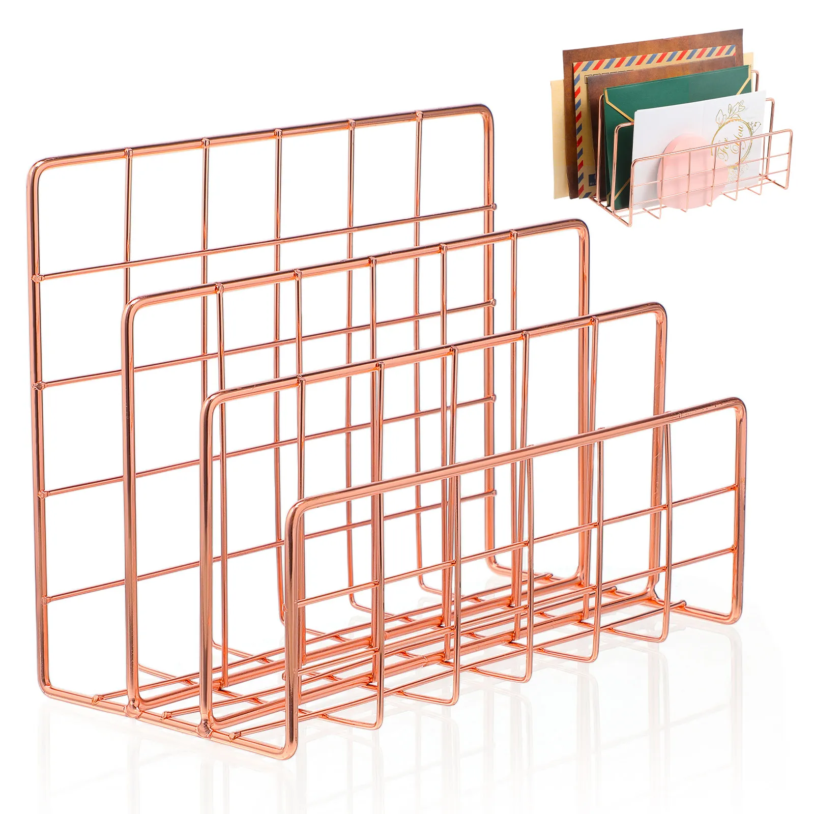 2Pcs Rounded-Edge Metal Desktop File Sorter 3-Slot Paper Mail Organizer for Office Home Study Desk Magazine Folder Rack