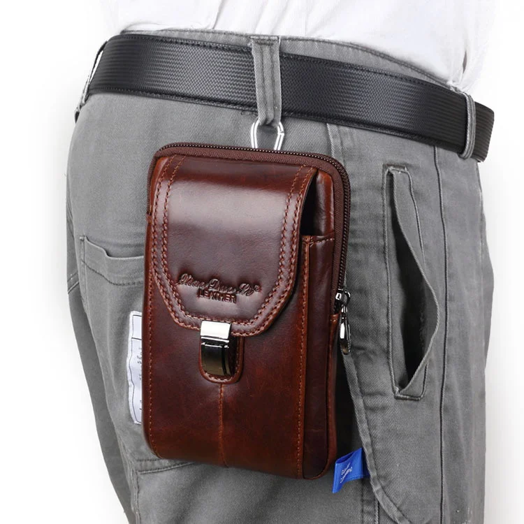 men\'s mobile phone waist bag leather mobile phone bag belt 5.5/6 inch Cow Leather Mini waist